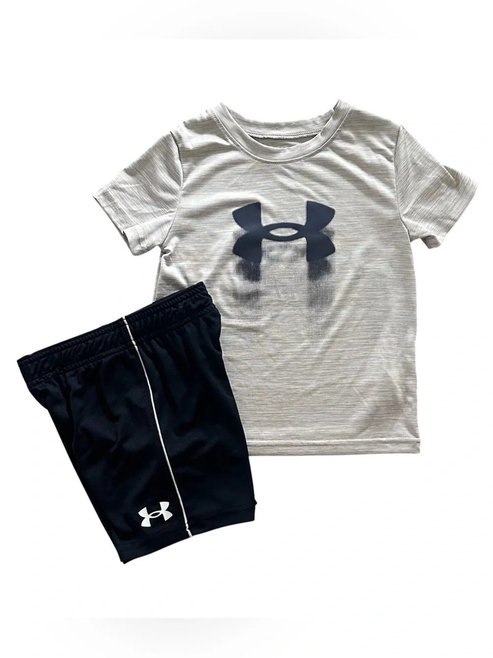 Under Armour Boys 2 Piece Shorts Set Size 4 NWT Tan Black Athletic Outfit Logo